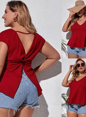 2022 plus size summer blouse women backless t shirt 大码女装
