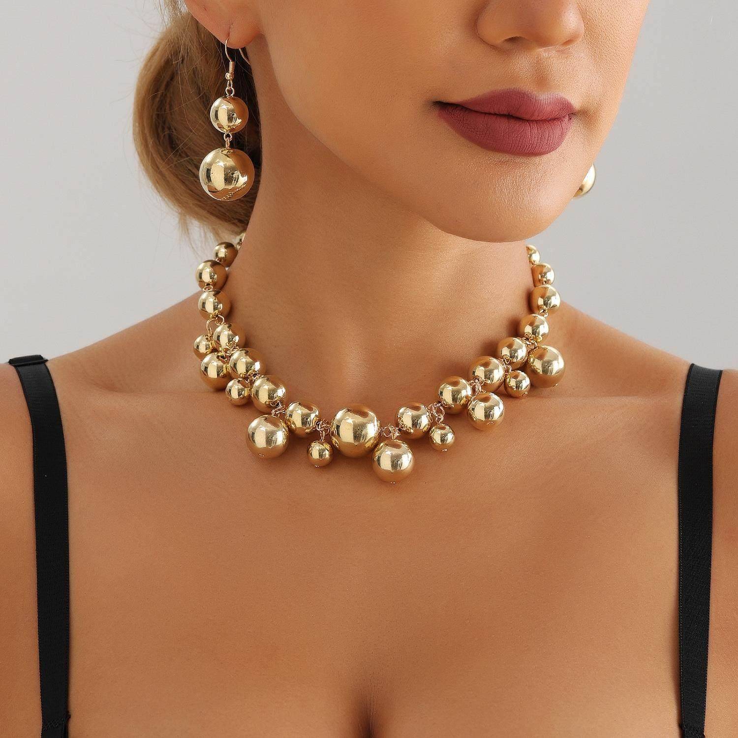 欧美夸张短款颈圈女choker 朋克气质串珠项圈耳环necklace women