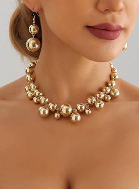 欧美夸张短款颈圈女choker 朋克气质串珠项圈耳环necklace women