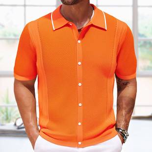 大码 针织衫 纯色休闲商务POLO衫 欧美男装 新款 Men Shirt 2025夏季
