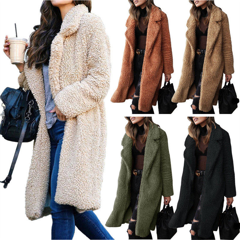 autumn women woollen coat casual ladies long tops毛绒长外套