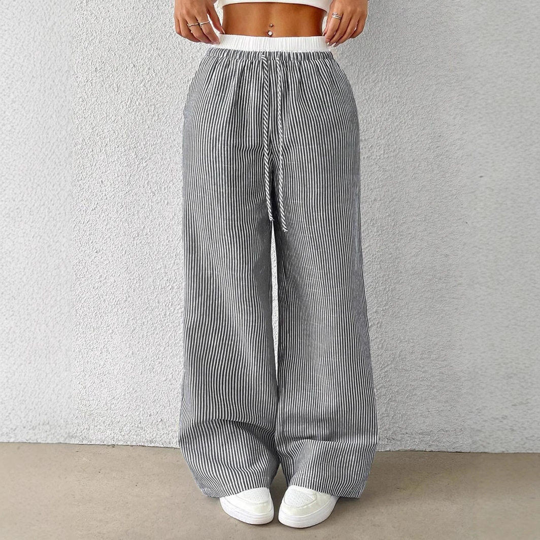 2025 women's straight-cut pants with stripes, casual style