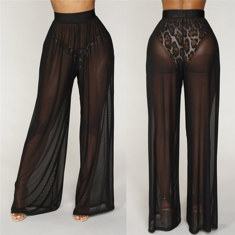 Cutout Trousers Women's Solid Color Beach Mesh Shee Trousers