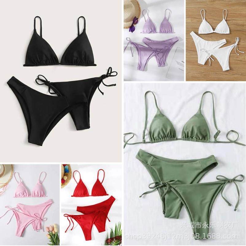 Bikini2023三件套泳装性感比基尼三件套双裤头女士分体泳装女欧美