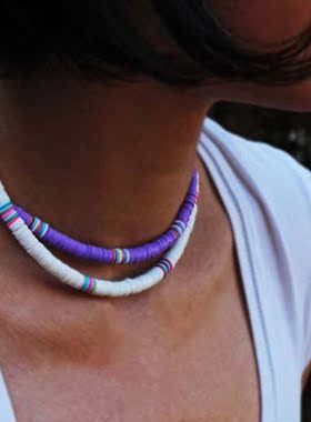Bohemian short necklace handmade colorful clay necklace项链