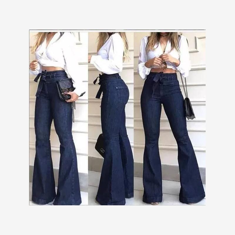 高腰提臀系带喇叭裤阔腿