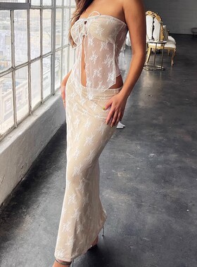 过渡性感ZONE气质蕾丝抹胸夏季辣妹两件套新品套裙度假白色长裙黑