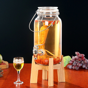 泡酒玻璃瓶5斤家用带龙头底座加厚带盖密封小酒坛专用人参药酒瓶