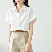 半袖 纯棉女士短袖 上衣 白色衬衣职业通勤女装 夏季 白衬衫 女2025新款