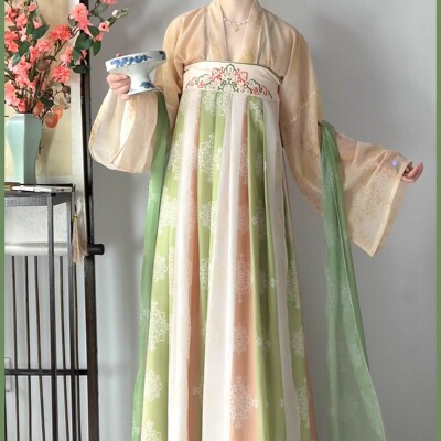 唐制复原一片式齐胸襦裙春夏款