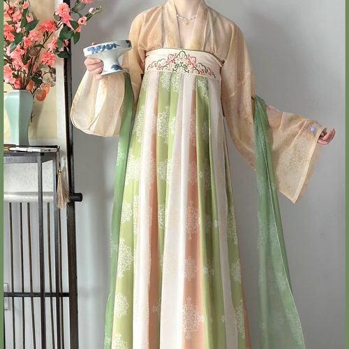 唐制复原一片式齐胸襦裙春夏款