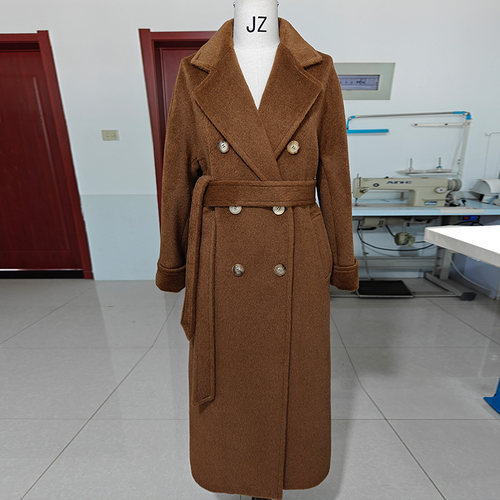 101801骆马绒高端奢品加厚带里衬黑色大衣超保暖毛呢外套女