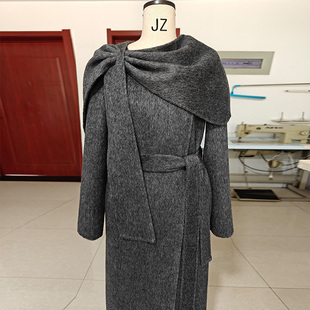 骆驼绒加厚披肩冬季高端灰白色黑长款双面羊绒大衣保暖毛呢外套女