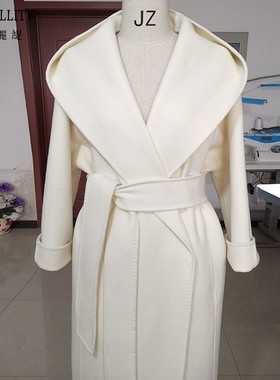 加厚保暖连帽高端不起球白色黑色红色气场秋冬新款双面羊绒大衣女