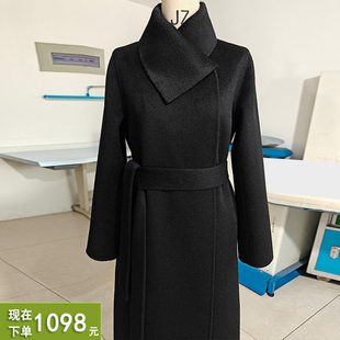 羊驼绒加厚翻领伞摆冬高端白黑色长款双面羊绒大衣保暖毛呢外套女