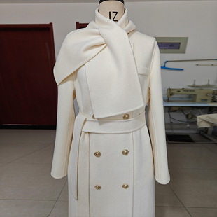 围巾骆驼绒加厚冬季高端灰白色黑双面羊绒大衣保暖毛呢外套女