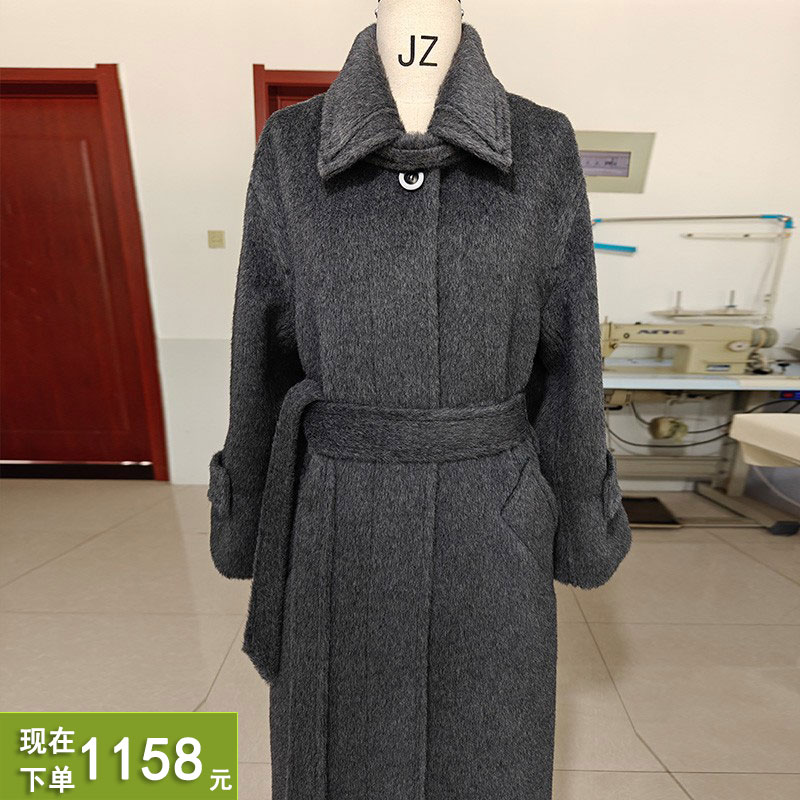 加厚羊驼绒阿尔巴卡高端带里衬白色黑色长款大衣超保暖毛呢外套女