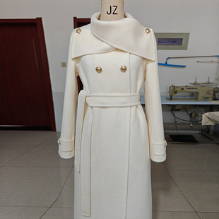 骆驼绒加厚围巾冬高端灰色白黑色长款双面羊绒大衣保暖毛呢外套女