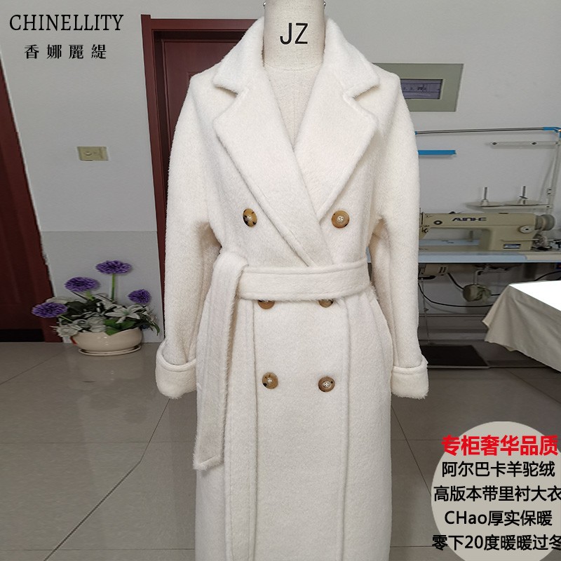 101801阿尔巴卡羊驼绒高版本大衣带里衬加厚毛呢外套冬新款女