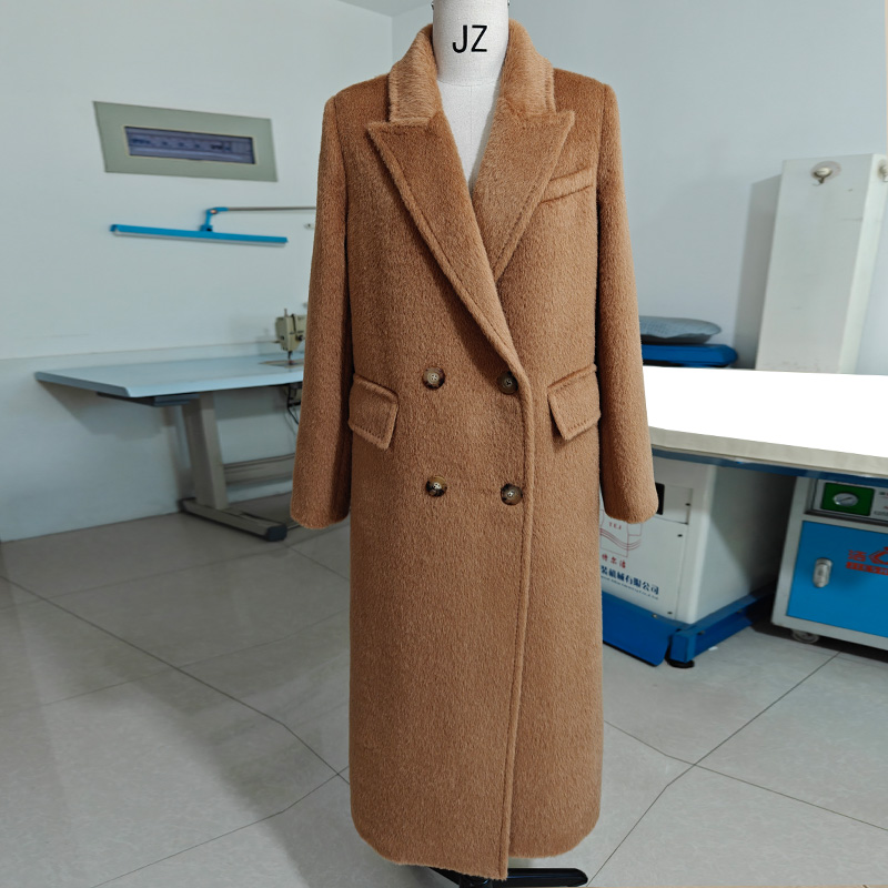 加厚羊驼绒阿尔巴卡奢品高端带里衬白色长款大衣超保暖毛呢外套女