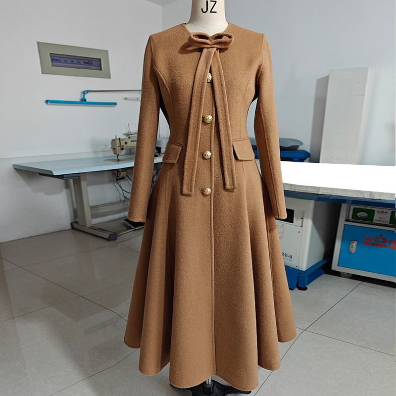 骆驼绒加厚冬季高端灰色白色黑色长款双面羊绒大衣保暖毛呢外套女