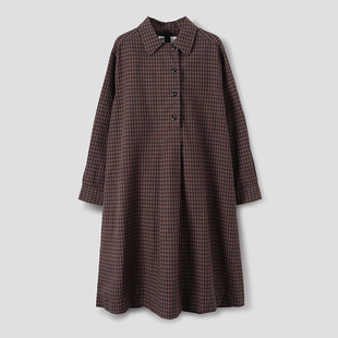 inLESS丨MHL. OFFSET PLACKET 棉麻连衣裙格子长袖长裙女