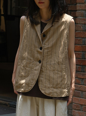 inLESS丨Toast Stripe Cotton Linen Waistcoat 棉麻马甲