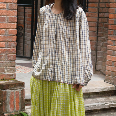 inLESS丨RUNAWAY BICYCLE IRA CHECKS BLOUSE 真丝格纹衬衫上衣女
