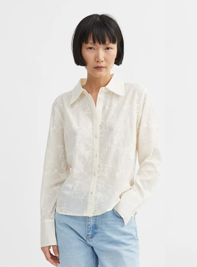 折扣款不退不换 Skall Studio fauna 米白色纯棉长袖衬衫上衣女