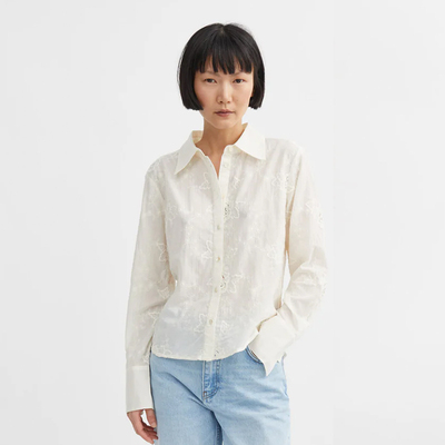 【SALE】 Skall Studio fauna 米白色纯棉长袖衬衫上衣女