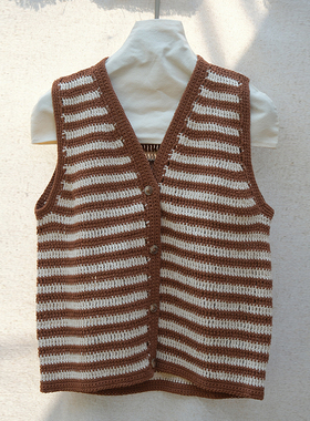 NITTO 7折 JASMIN 条纹背心V领针织马甲女折扣款不退不换