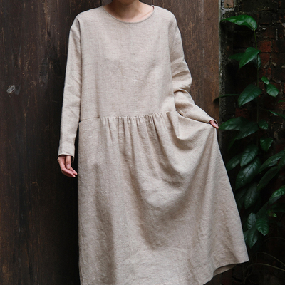 inLESS丨muku FRONT POCKET 圆领大口袋连衣裙女宽松长裙