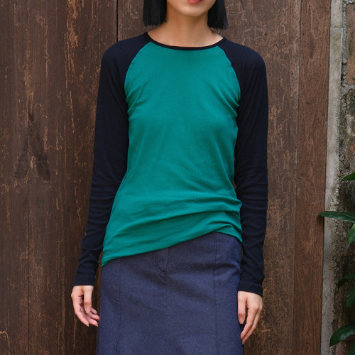 【SALE】Baserange GENE LONG SLEEVE 圆领拼色长袖上衣撞色T恤女