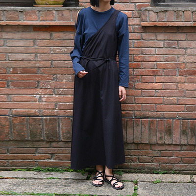 【SALE】Baserange EYE 真丝连衣裙女系带漏肩长裙