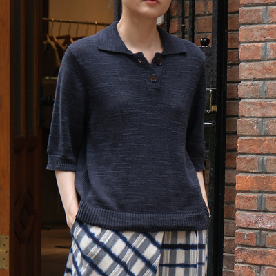inLESS | Toast Linen Cotton Slub Knitted polo领针织短袖