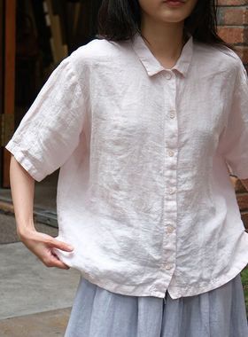 inLESS丨Manuelle Guibal 6844-Mini chemise 短袖亚麻衬衫上衣女