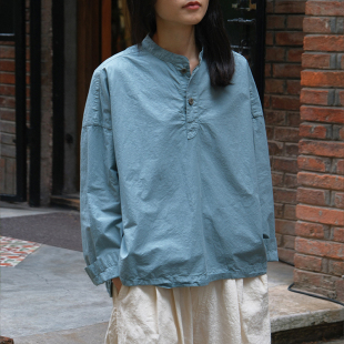 inLESS丨WOVEN MOONLIGHT 棉亚麻平纹半开襟立领衬衫上衣