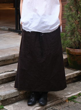 inLESS | SCHA 1942 法兰绒感中长半身裙女松紧腰系带直筒裙