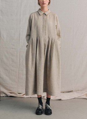 inLESS丨muku HIDDEN BUTTONS 小方领长袖连衣裙女