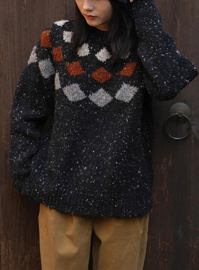 inLESS丨Toast 初剪羊毛多尼戈尔菱格肩章毛衣圆领套头针织衫女