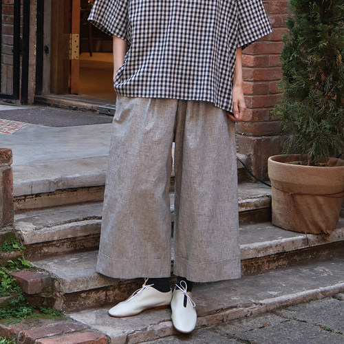 【SALE】muku PATTERNED CUFFED HEMS PANTS 亚麻棉九分裤