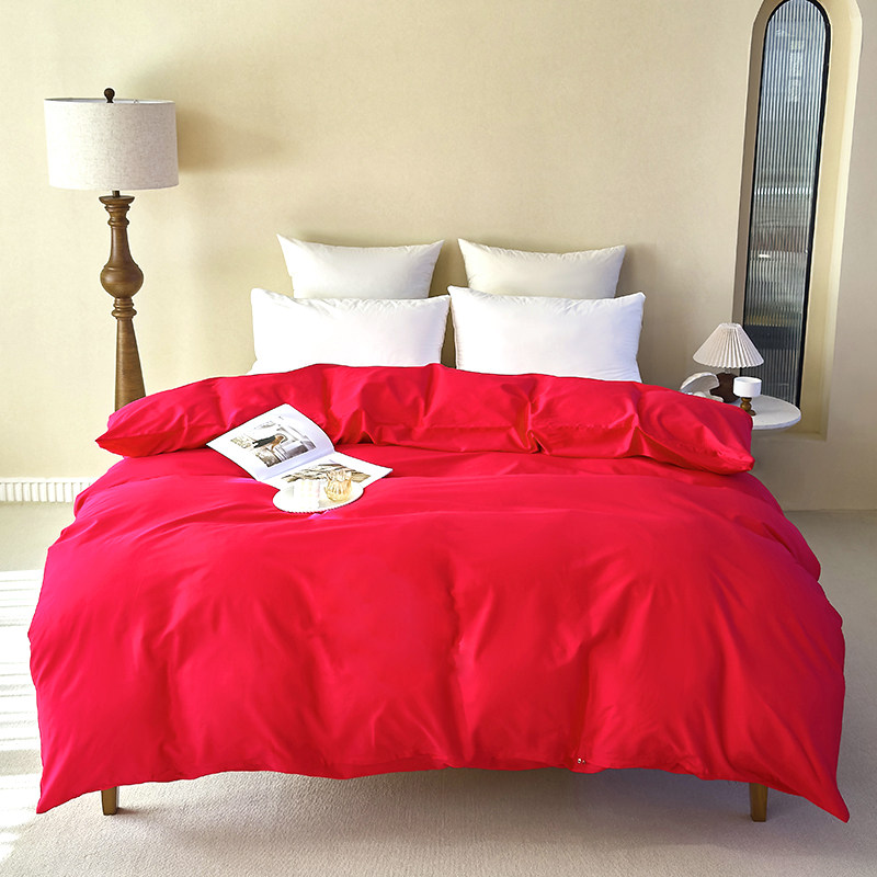 全棉大红色被套单件可配三件套