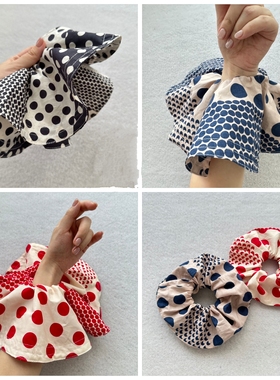 24新大发圈拼色圆波点红色芭蕾风少女甜美个性夸张网红小众潮发饰