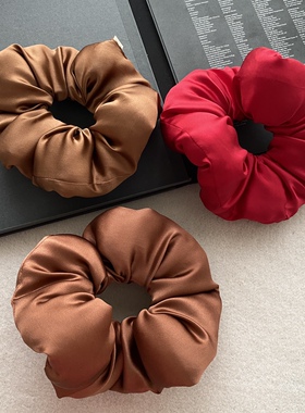 红色大发圈肥大肠酒红色填充棉真丝泡泡韩国夸张丸子头网红小众