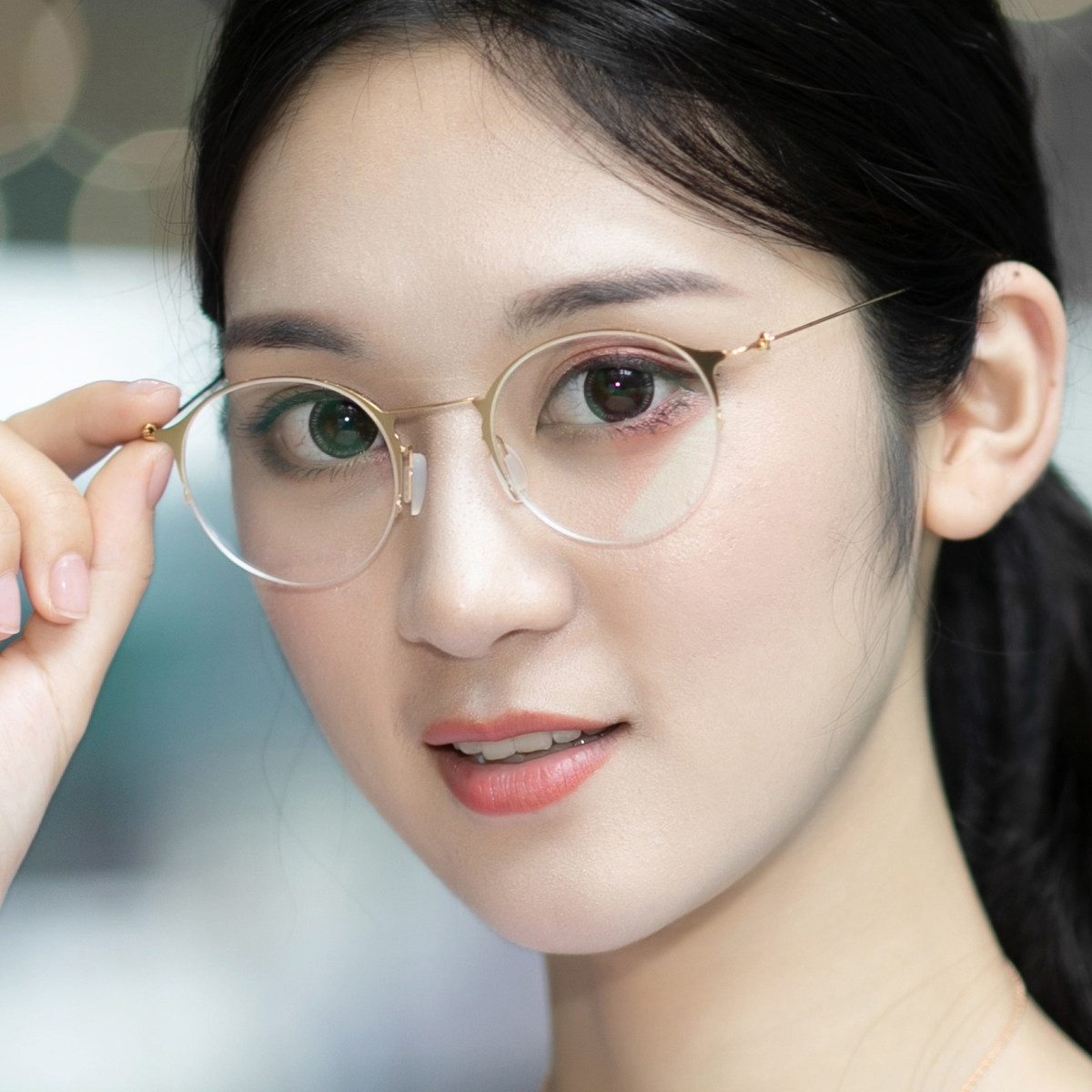 钛合金眼镜框女金丝近视眼镜个性男多边形半框超轻圆形金色无螺丝