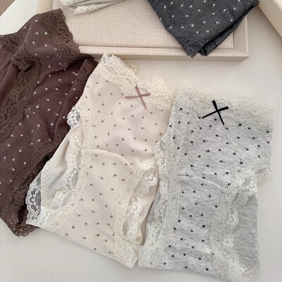 南法碎花复古蕾丝边磨毛内裤女