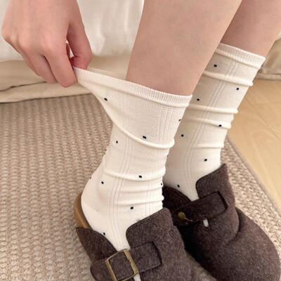 软huhu波点羊毛袜子女无骨袜头