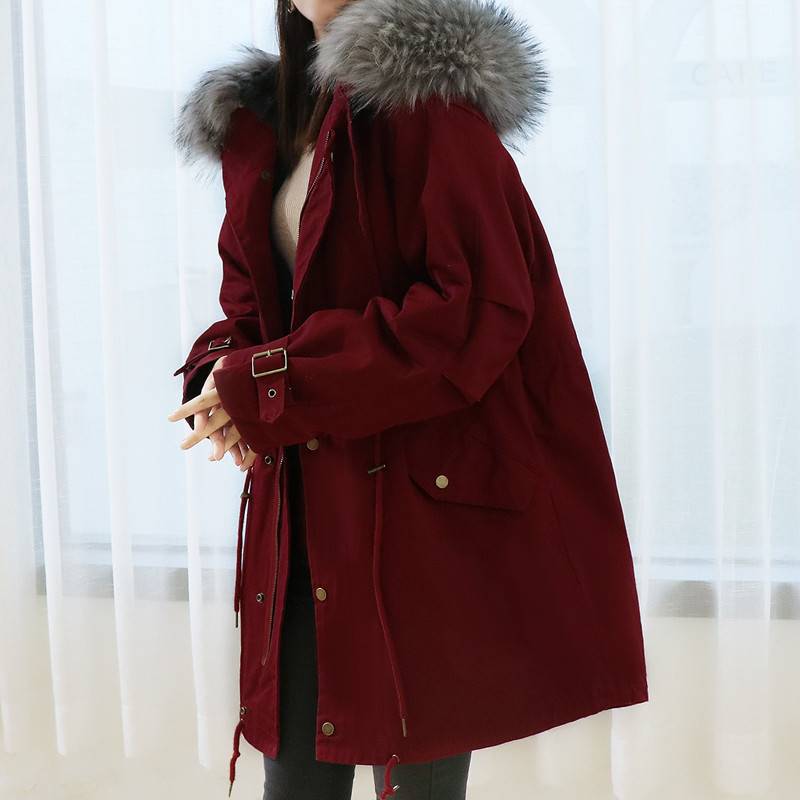 Kc。MAJE DVAWN韩版宽松皮草派克服女2022新款冬时尚过膝棉服棉衣