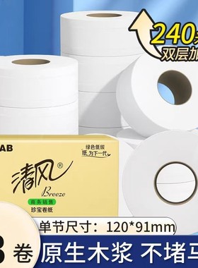 清风BJ02AB大盘纸大卷纸卫生纸厕纸2层240米公用商用珍宝卷纸