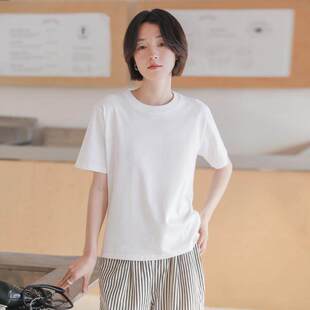 纯棉白色短袖t恤女2025新款内搭宽松叠穿打底纯白t体圆领正肩上衣